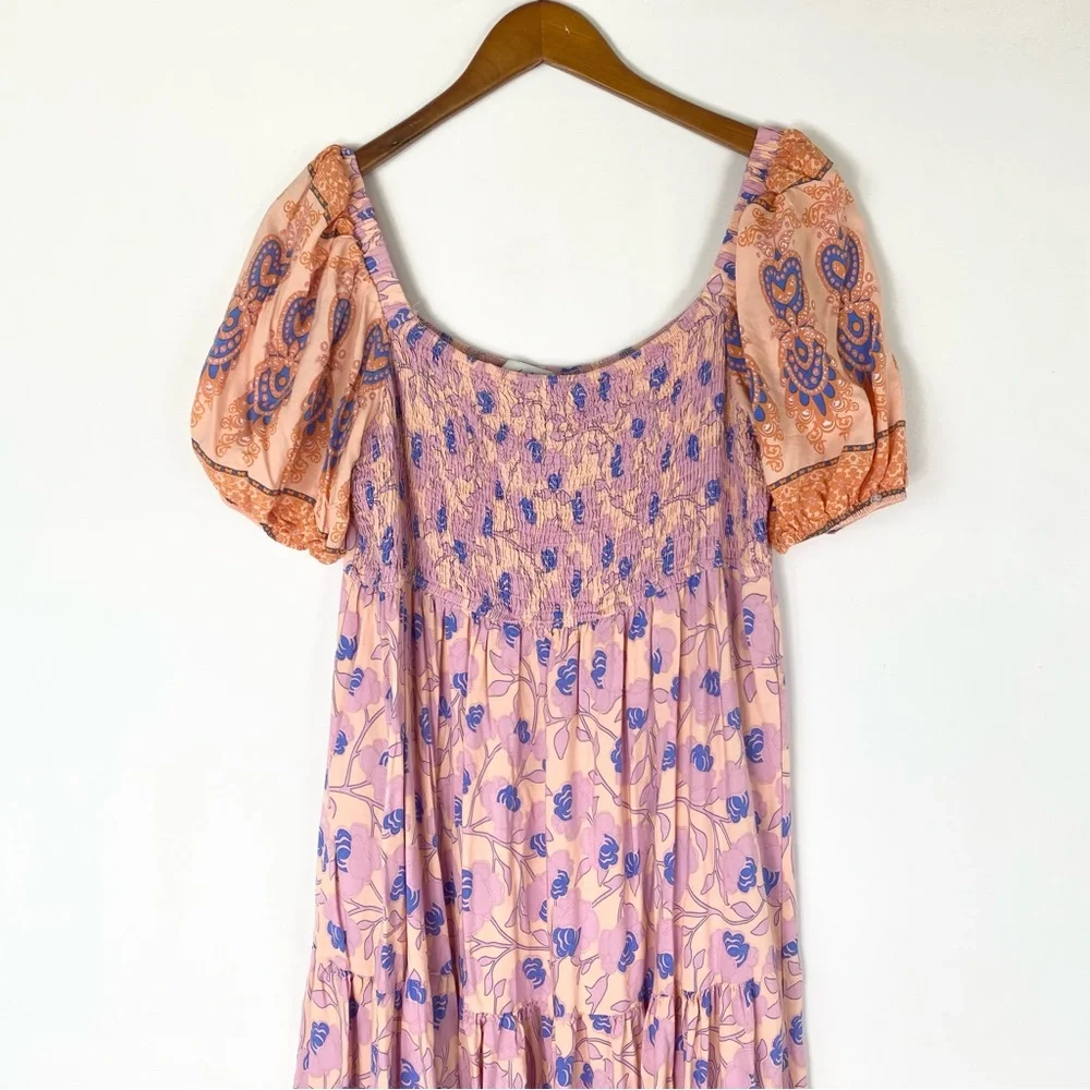 Petal + Pup Clarisse Dress‎ Floral Square Neck Size 10 Maxi Pink Orange